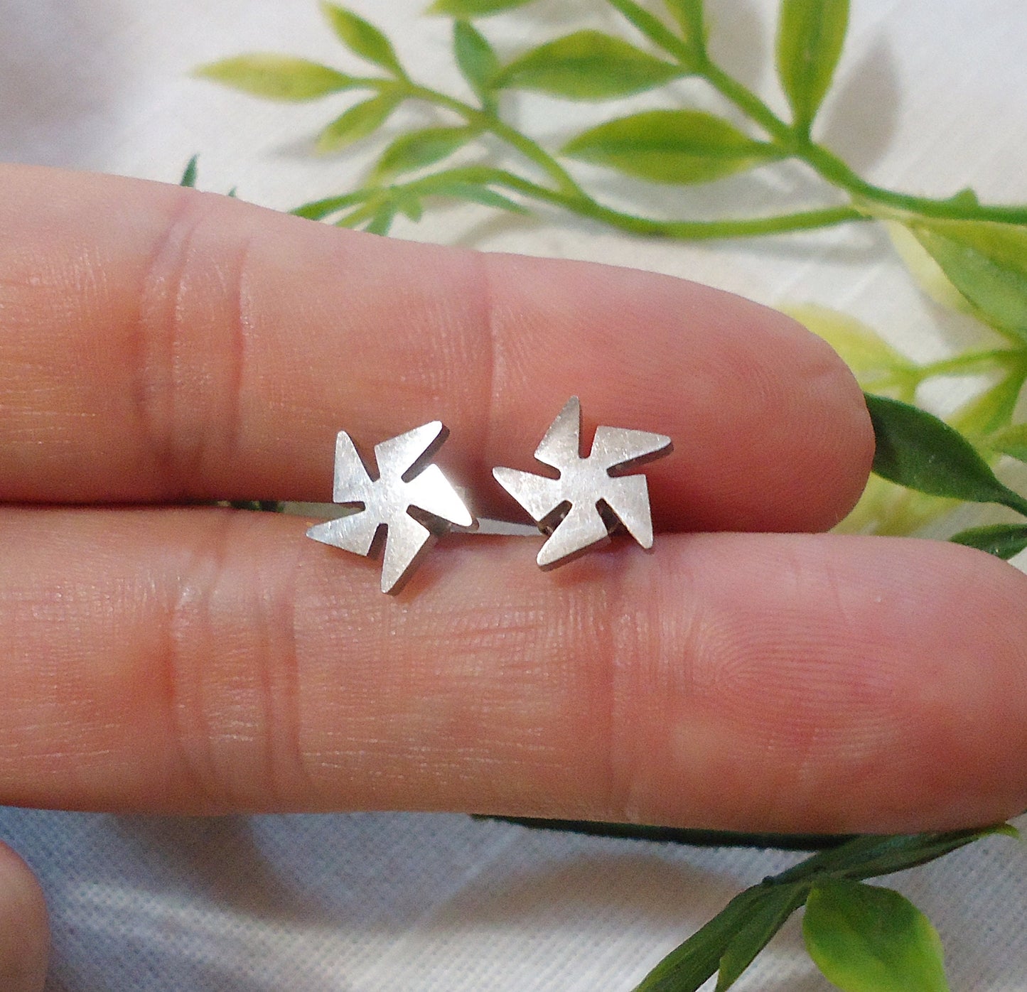 Small Stainless Steel Stud Earrings, Arrows, Bars, Four Leaf Clovers, Pinwheels, Star and Moon