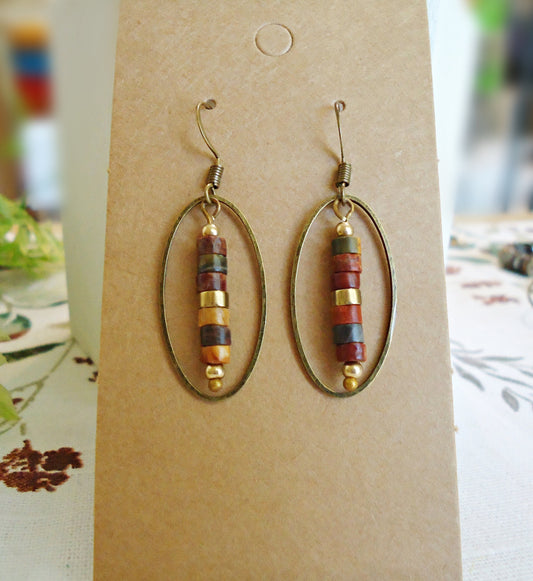 Picasso Jasper Stone Earrings, Antique Bronze Earwire
