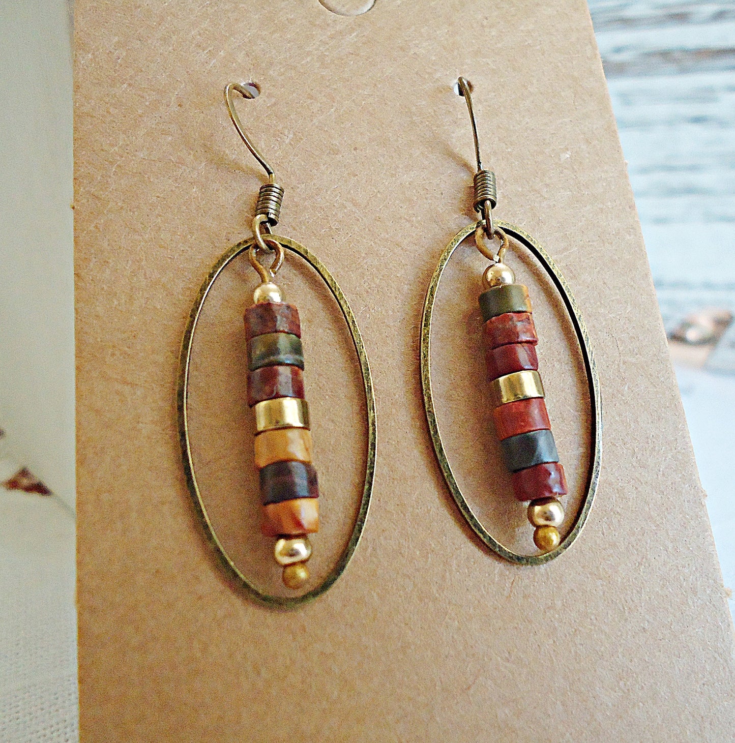 Picasso Jasper Stone Earrings, Antique Bronze Earwire