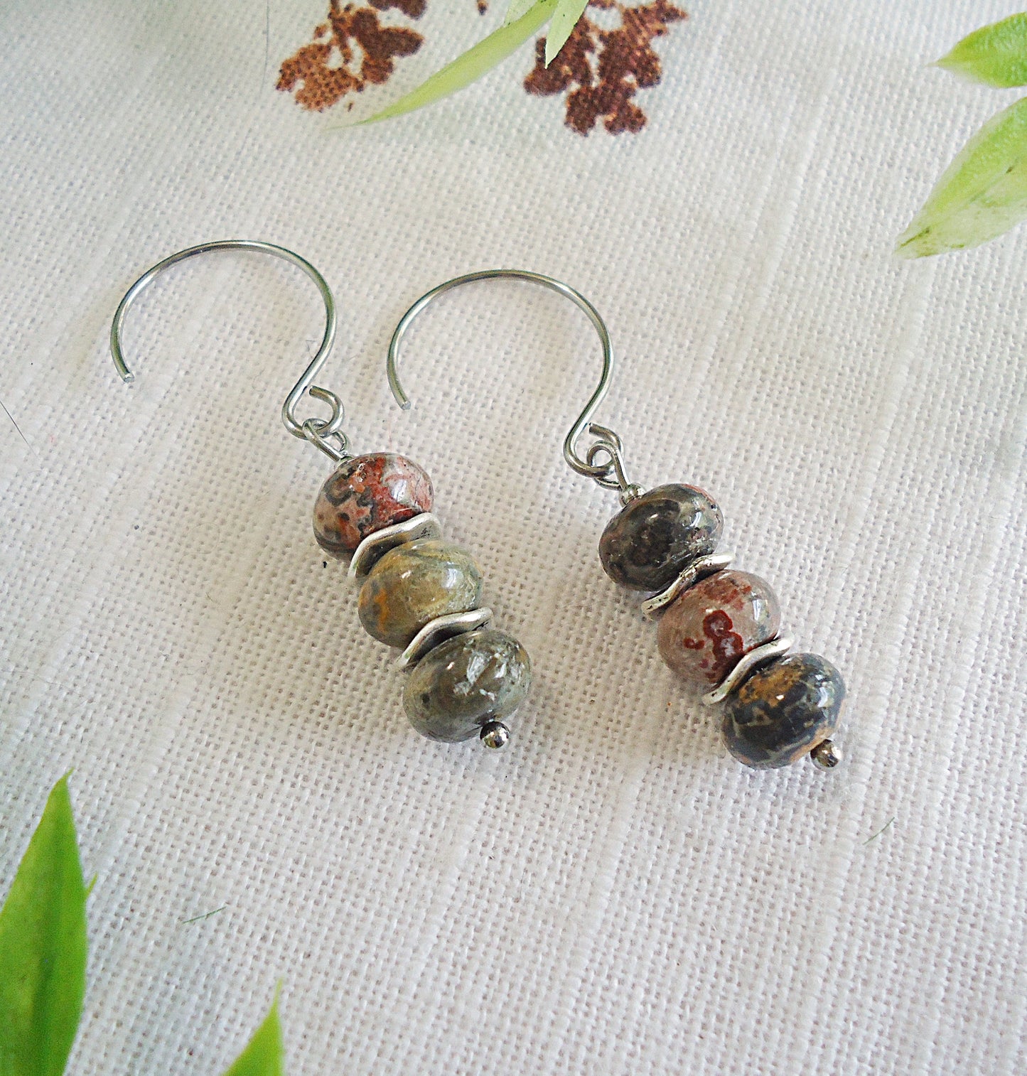 Crazy Lace Agate Earrings, Stainless Steel Earwire, Natural Stone Earrings