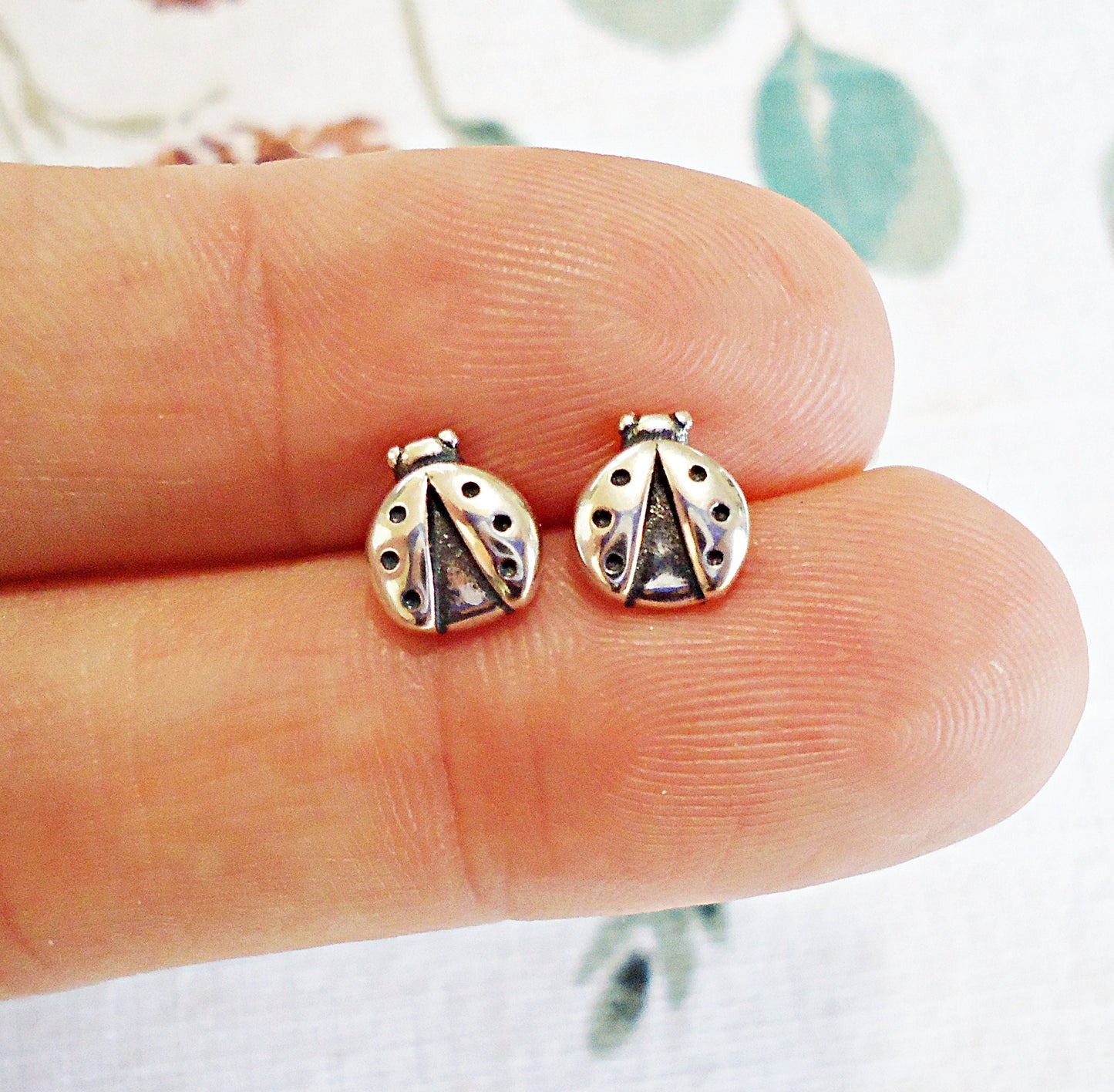 Sterling Silver Small Ladybug Stud Earrings, 6mm