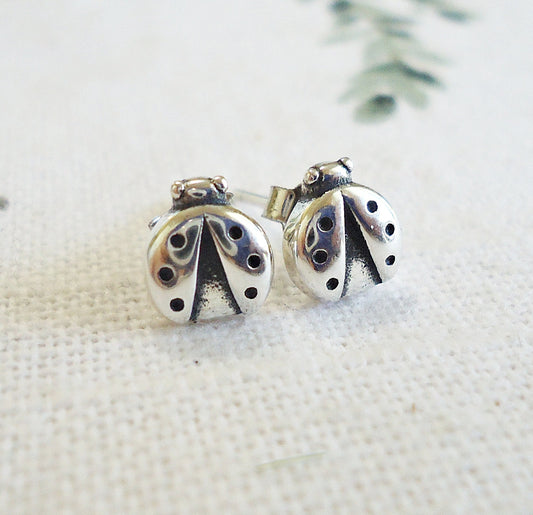 Sterling Silver Small Ladybug Stud Earrings, 6mm