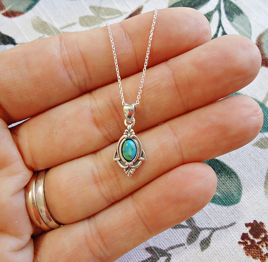 Small Sterling Silver Turquoise Stone Necklace, Minimalist