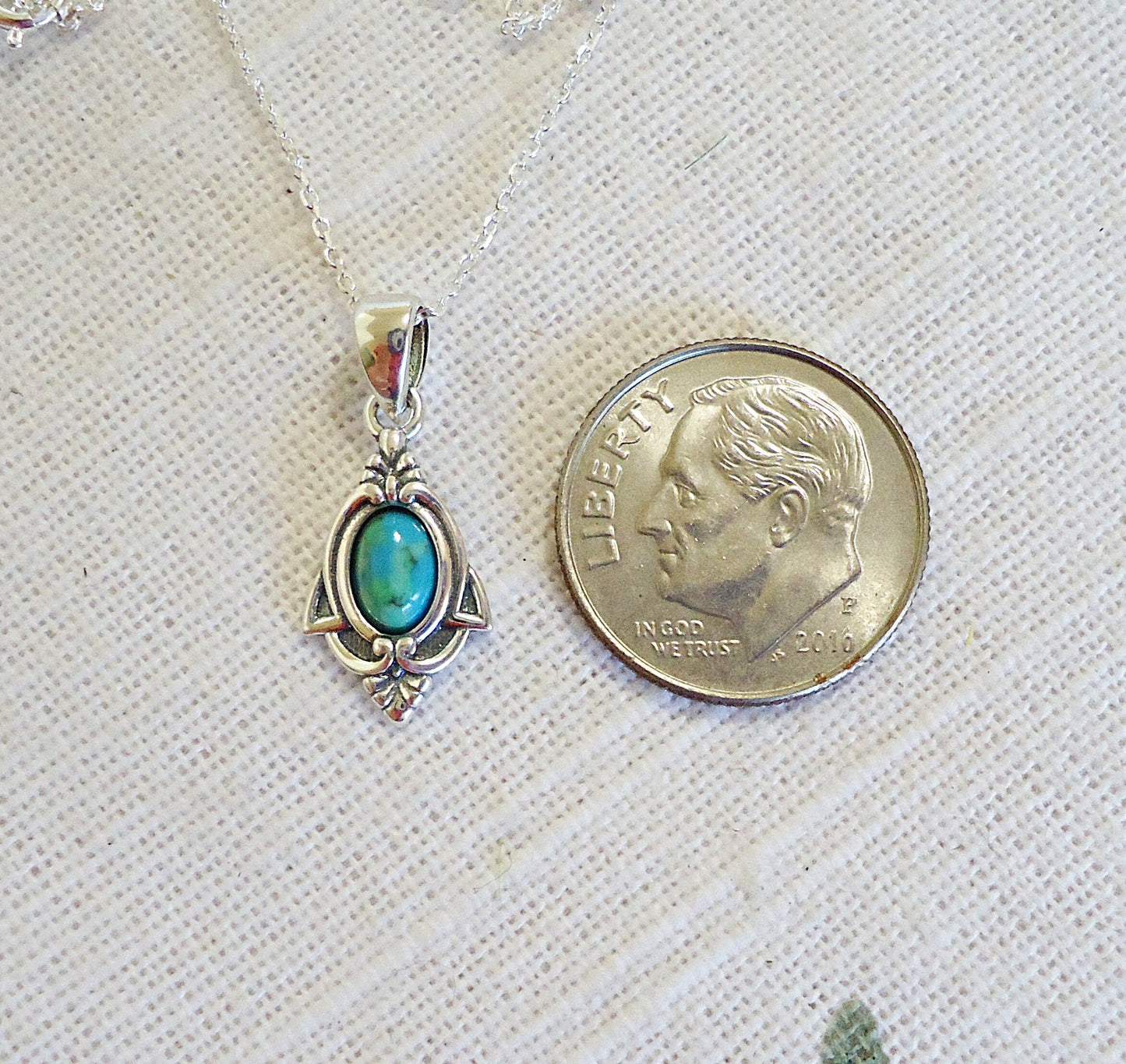 Small Sterling Silver Turquoise Stone Necklace, Minimalist