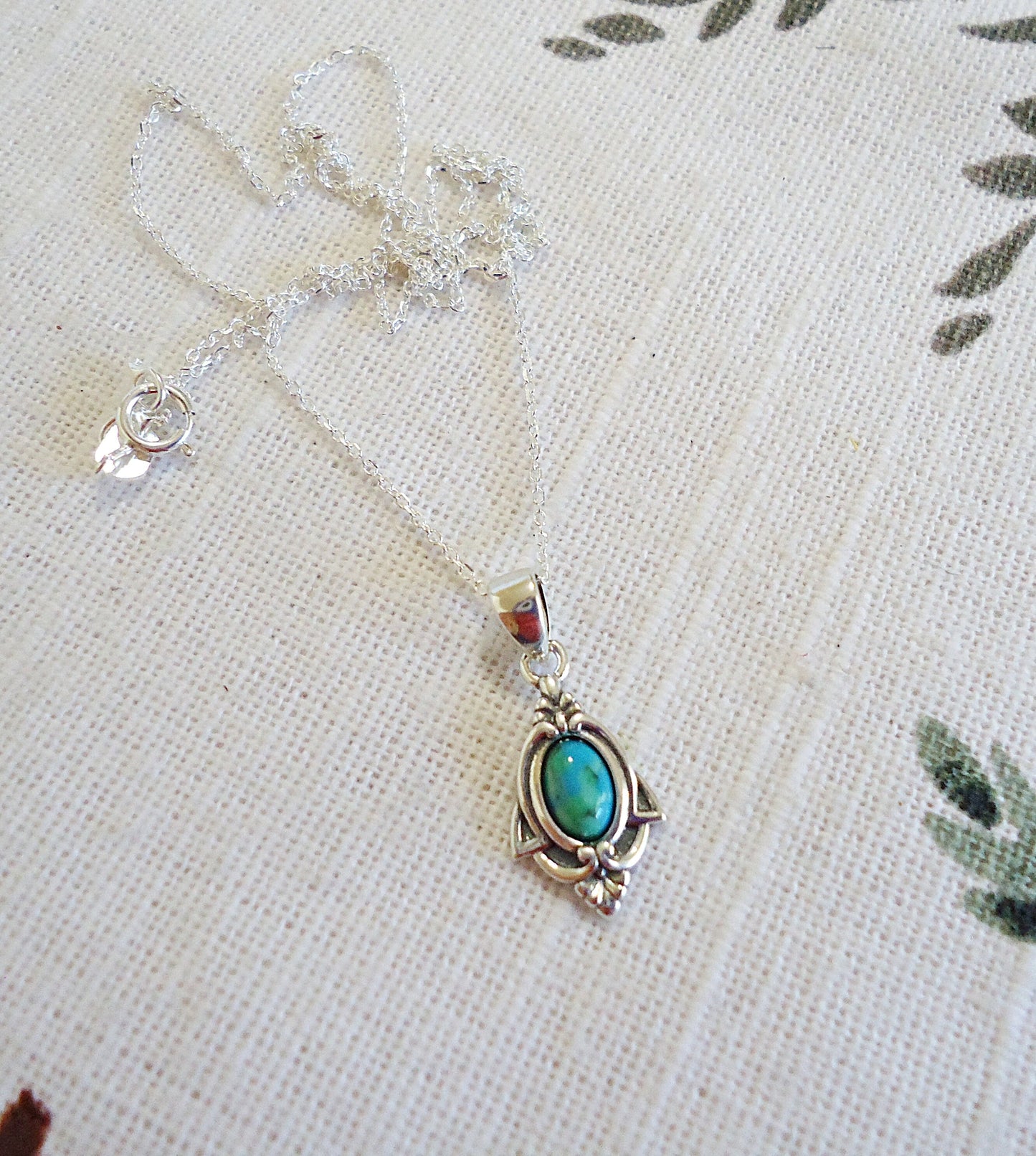 Small Sterling Silver Turquoise Stone Necklace, Minimalist