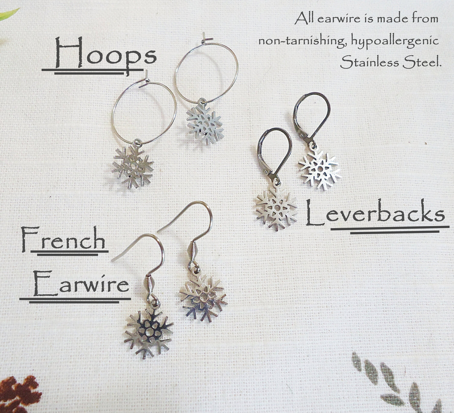 CORE ESSENTIALS - Stainless Steel Earrings, Laser cut Leaves