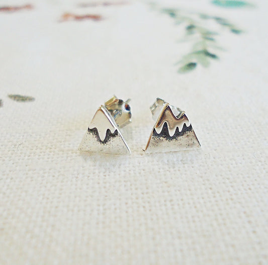 Small Snowy Mountain Peak Stud Earrings, 6mm Sterling Silver Stud Earrings