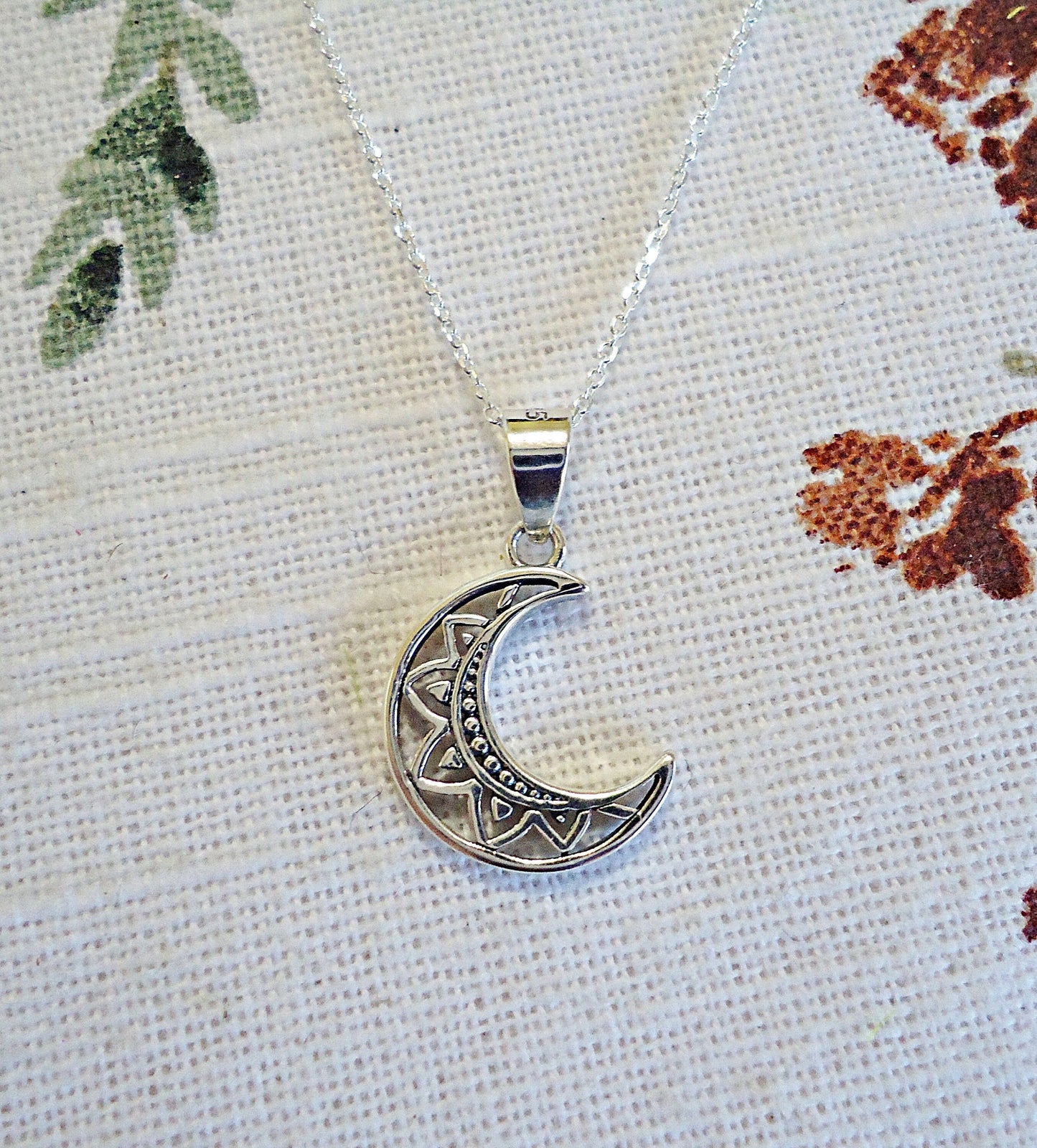 Small Crescent Moon Necklace, Sterling Silver, Boho Bali