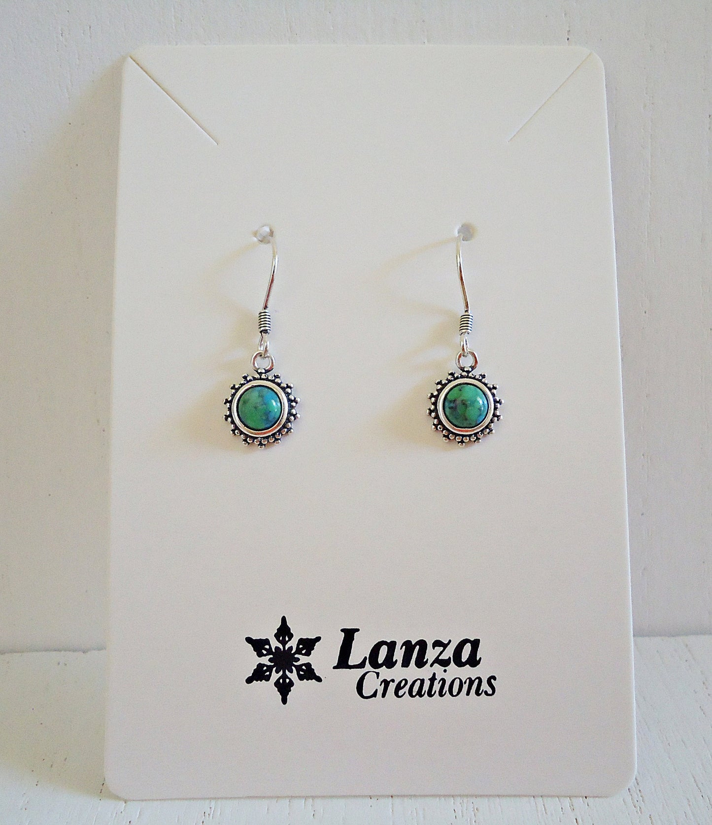 Sterling Silver Turquoise Earrings, Bali Style Flower, Small, Minimalist