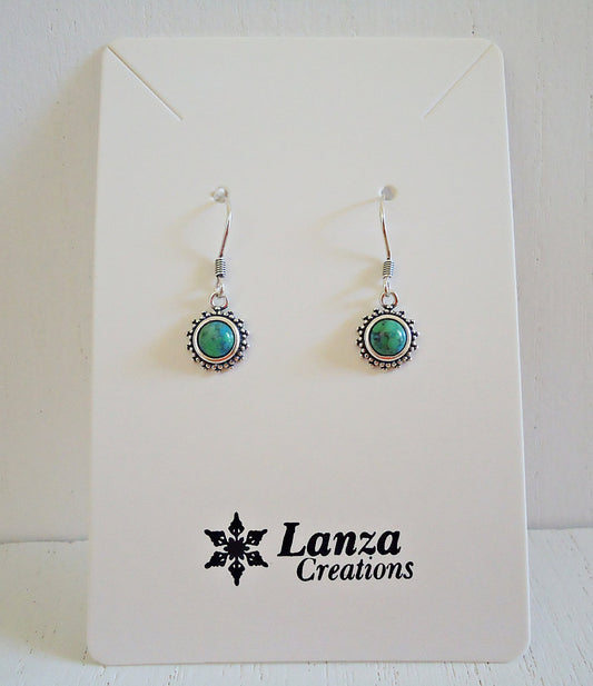 Sterling Silver Turquoise Earrings, Bali Style Flower, Small, Minimalist