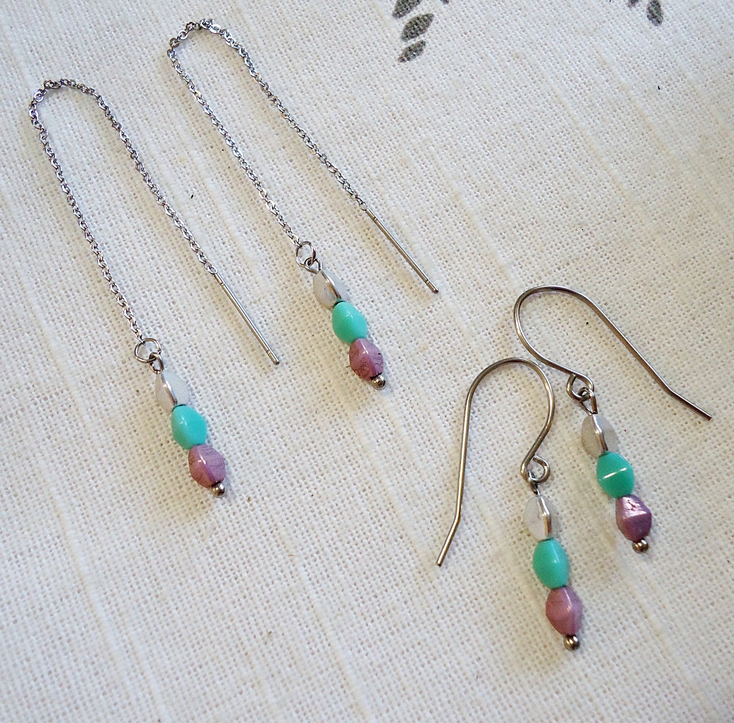 Minimalist Earrings, Silver, Turquoise, Lilac, Stainless Steel Threaders or French Earwire