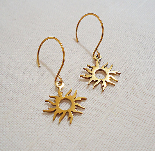 Golden Sun Earrings, Minimalist, Hypoallergenic Stainless Steel