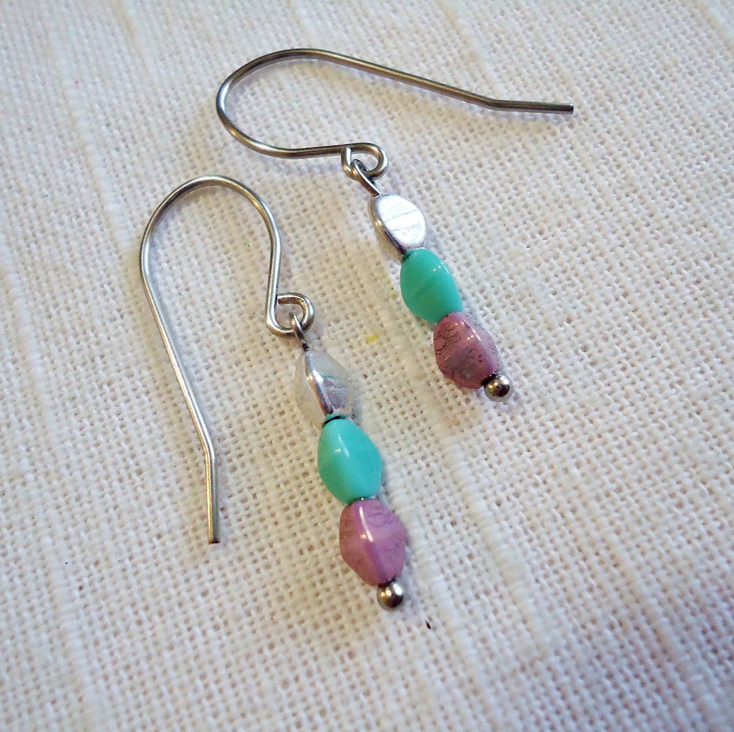 Minimalist Earrings, Silver, Turquoise, Lilac, Stainless Steel Threaders or French Earwire