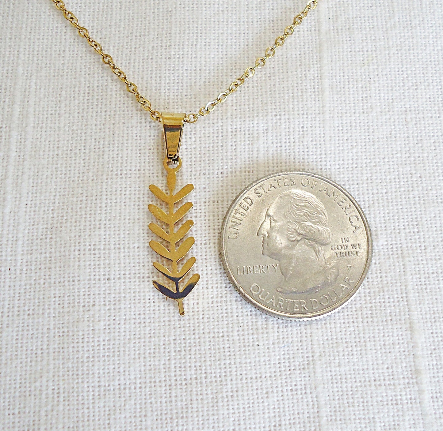 Dainty Gold Long Leaf Necklace, Vine, Minimalist, Stainless Steel