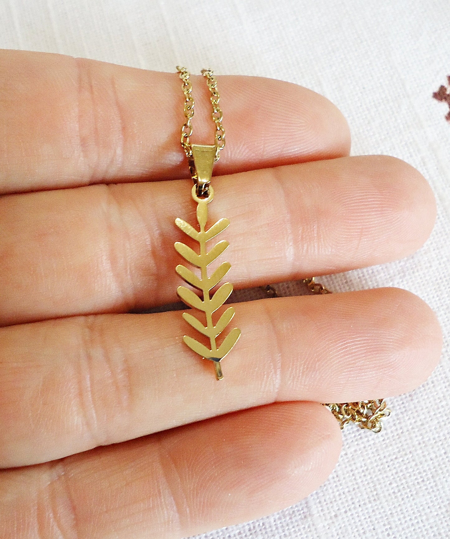 Dainty Gold Long Leaf Necklace, Vine, Minimalist, Stainless Steel