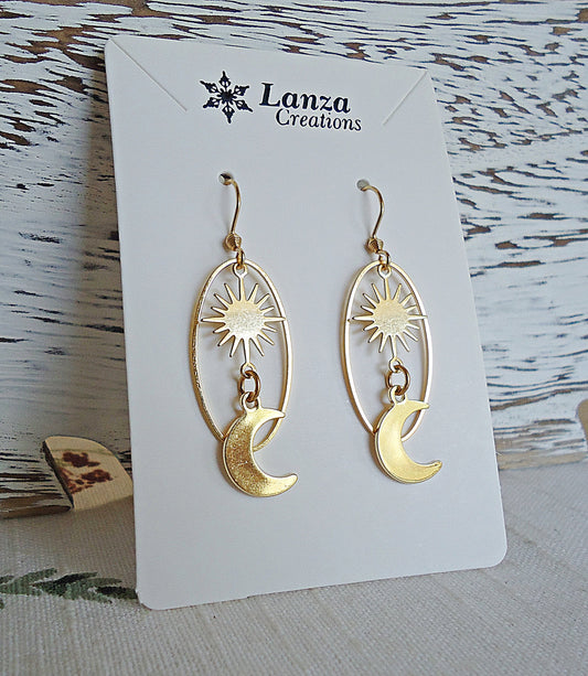 Gold Stainless Steel Starry Night Earrings - 1.5" Long