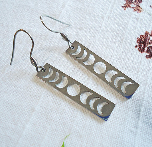 CORE ESSENTIALS - Stainless Steel Earrings, Silver Moon Phases