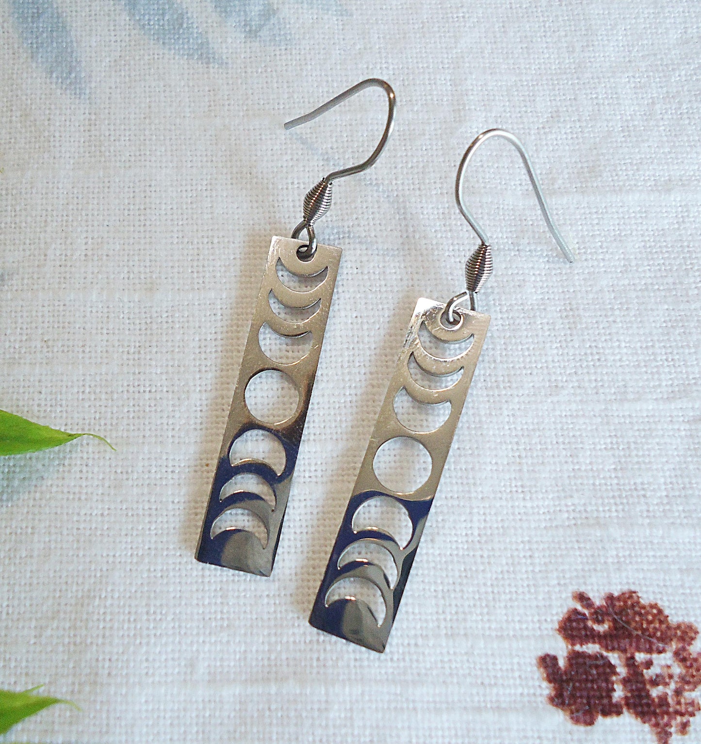 CORE ESSENTIALS - Stainless Steel Earrings, Silver Moon Phases