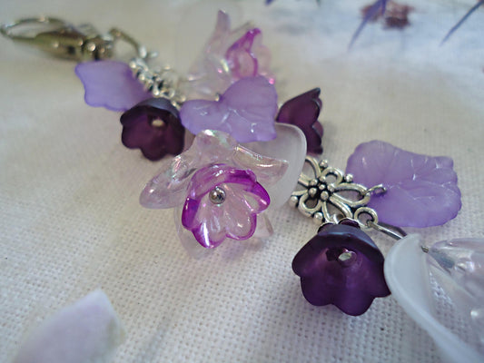 Bag Charm, Purple Flowers, White Petals, Silver Flower, Swivel Clasp, Key Chain, Zipper Pull, Purse Charm, Lily of the Valley, Tulip