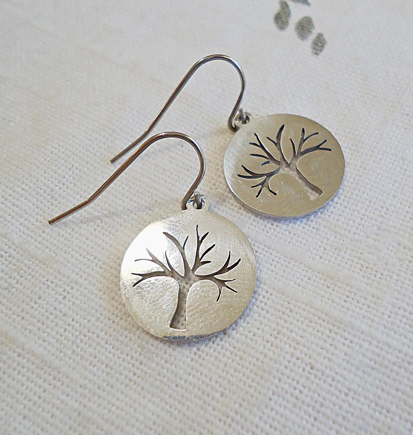 Minimalist Silver Tree Earrings, Stainless Steel, Laser-cut, 5/8" Dangle