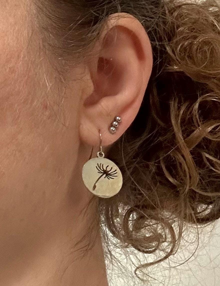 Minimalist Silver Dandelion Earrings, Stainless Steel, Laser-cut, 5/8" Dangle