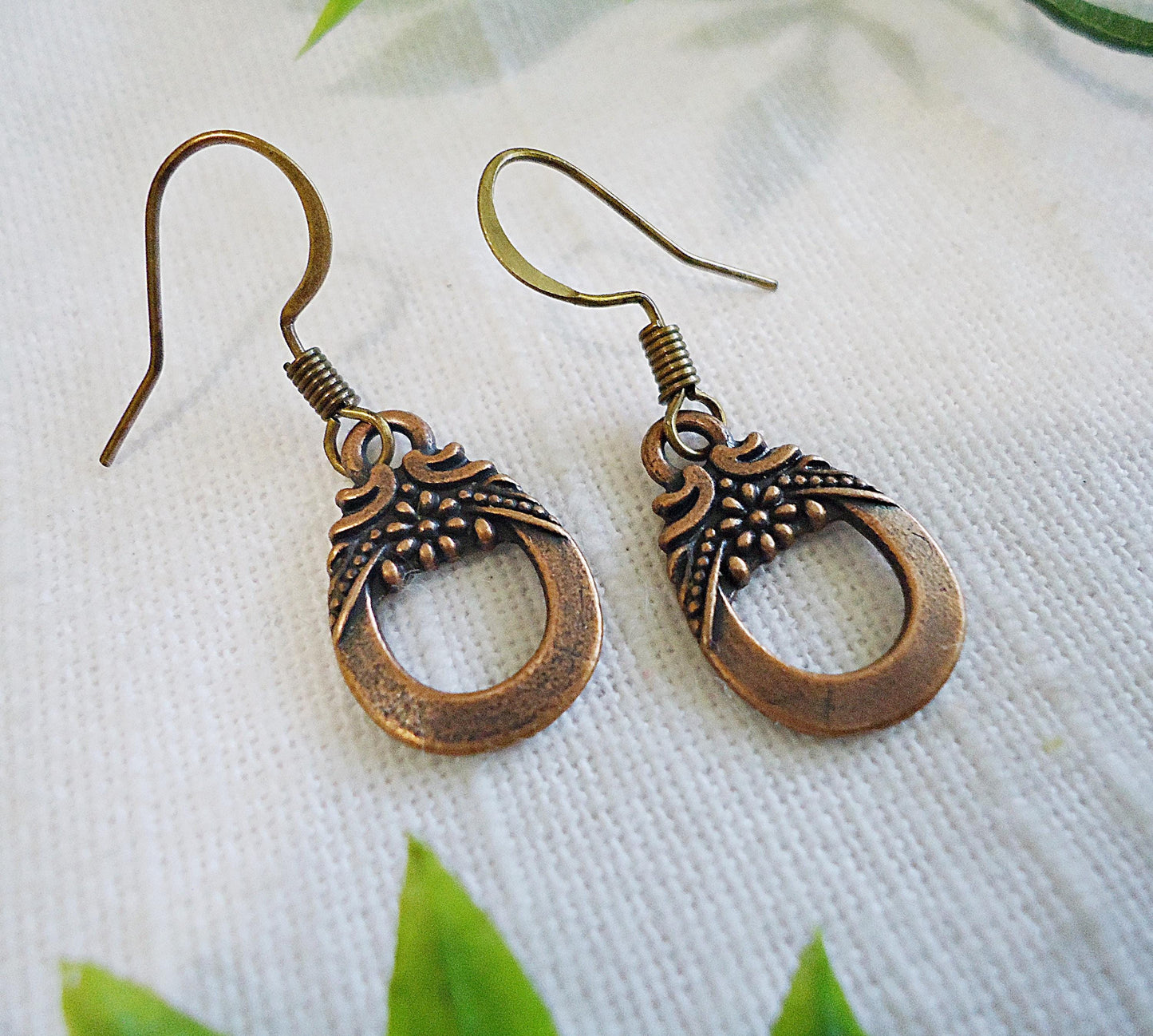 Small Vintage Copper Drop Earrings, Antique Copper, Minimalist, 5/8" Dangle