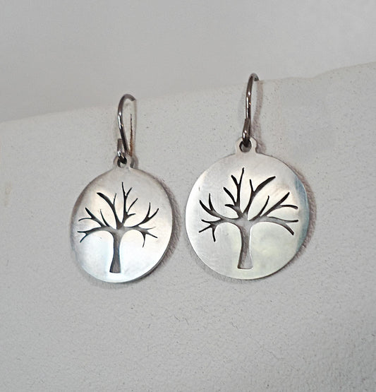 Minimalist Silver Tree Earrings, Stainless Steel, Laser-cut, 5/8" Dangle