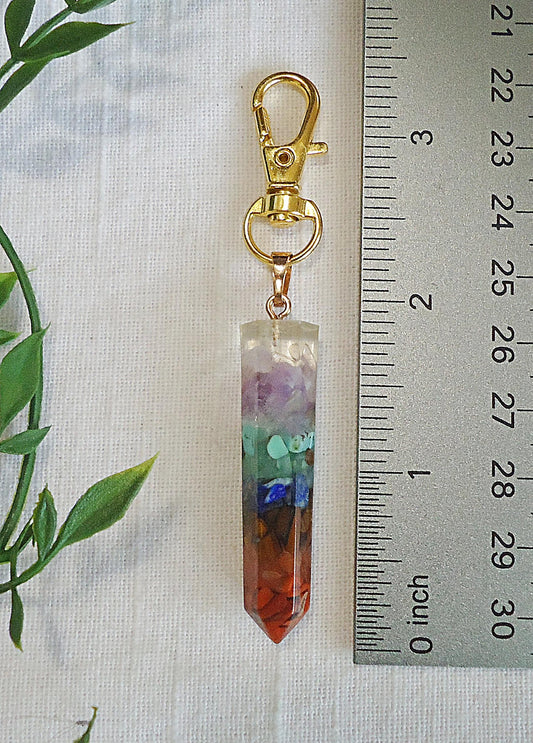 Gemstone Chips in Resin, Bag Charm, Purse Charm, Zipper Pull