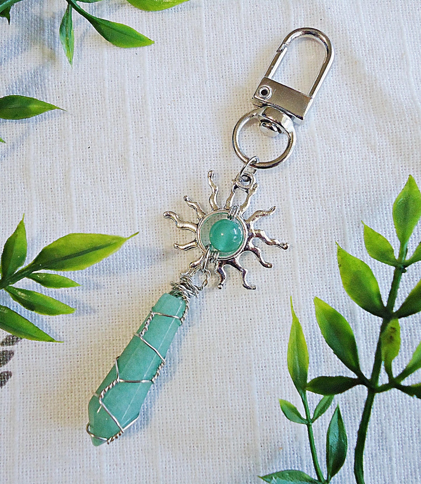 Sun and Stone Bag Charm, Zipper Pull, Crystal Bag Charms, Lapis Lazuli, Green Aventurine, Amethyst, Pink Quartz, Quartz