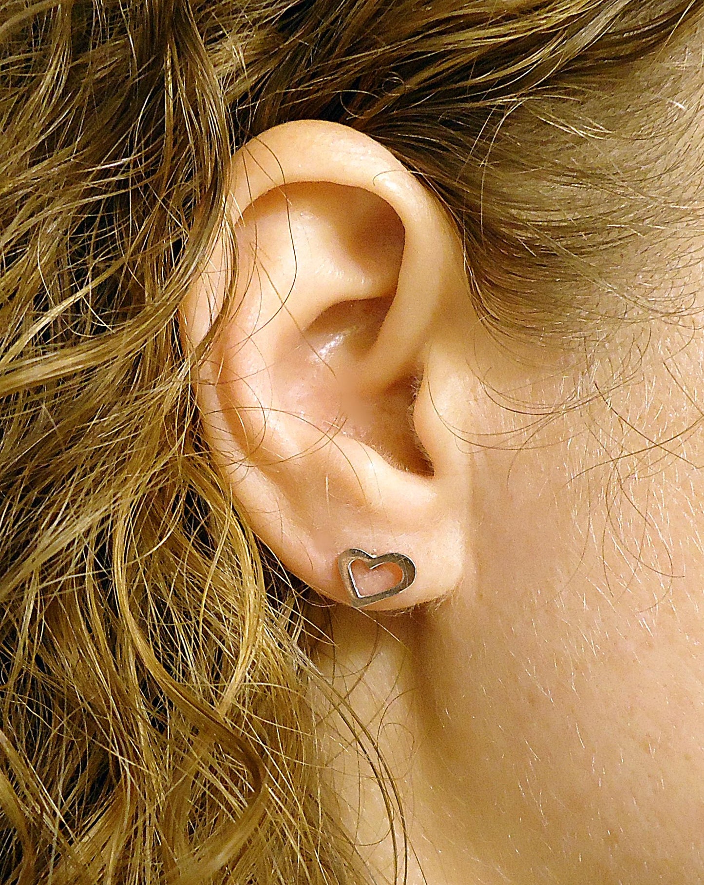 Small Silver Stud Earrings, Open Hearts, Stainless Steel, 10mm Wide, Hypoallergenic, Non-Tarnishing