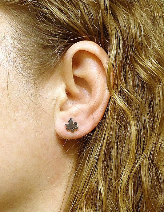 Tiny Silver Maple Leaf Stud Earrings, Stainless Steel, 8mm, Hypoallergenic, Non-Tarnishing
