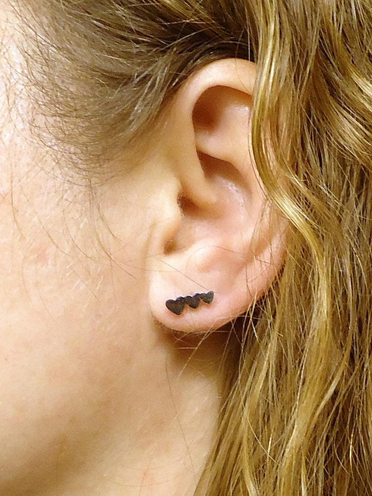 Tiny Heart Earrings, 3 Hearts Stud Earrings, Stainless Steel, Silver Stud Heart Earrings