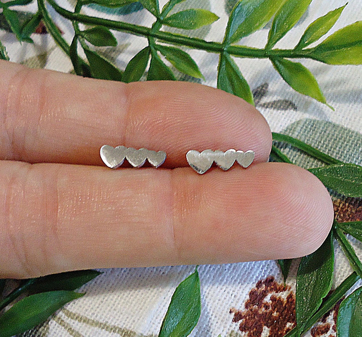 Tiny Heart Earrings, 3 Hearts Stud Earrings, Stainless Steel, Silver Stud Heart Earrings