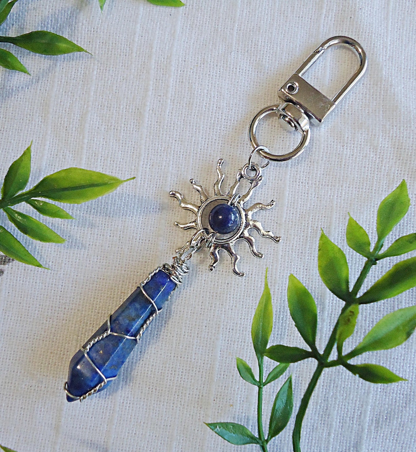 Sun and Stone Bag Charm, Zipper Pull, Crystal Bag Charms, Lapis Lazuli, Green Aventurine, Amethyst, Pink Quartz, Quartz