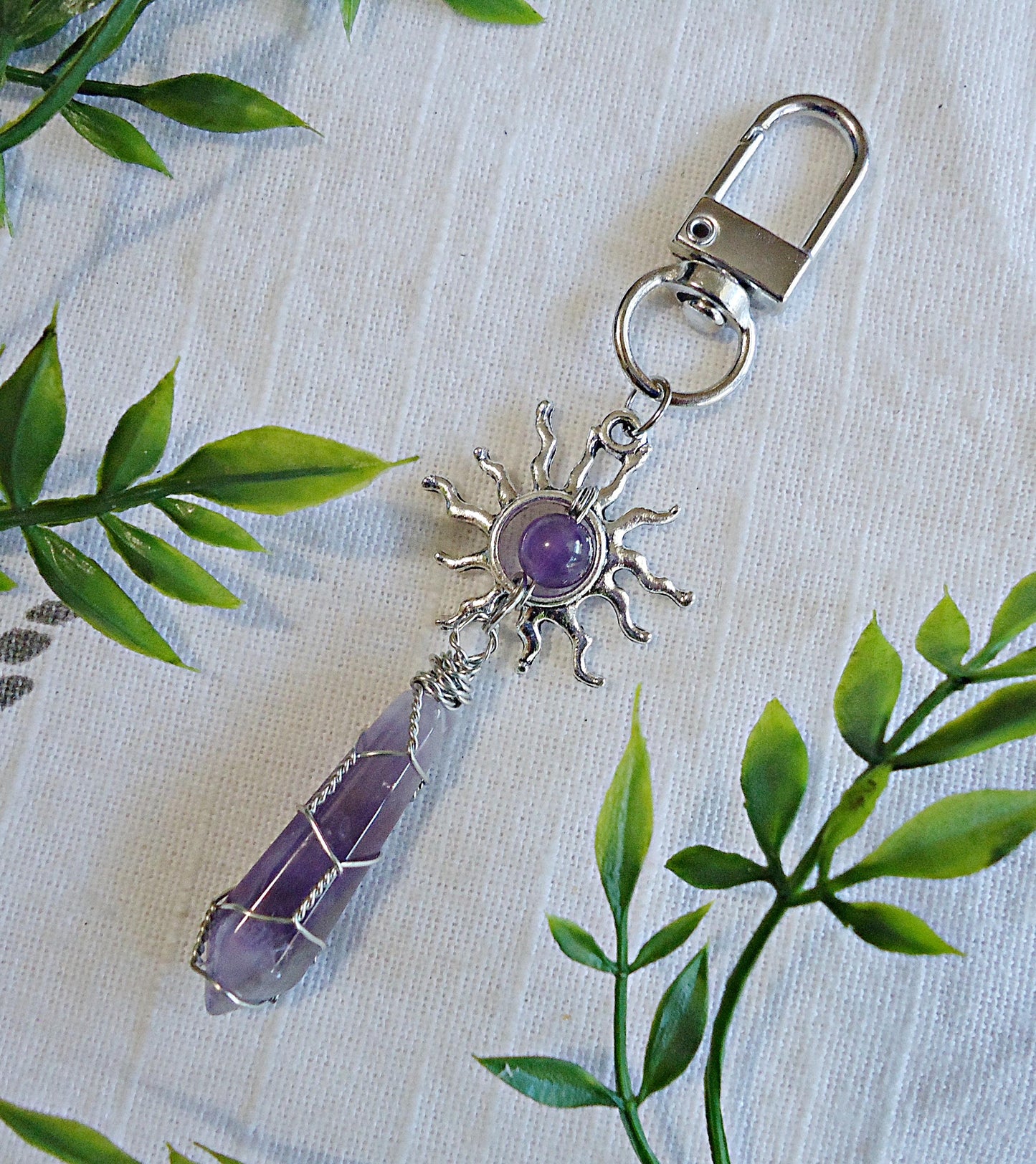 Sun and Stone Bag Charm, Zipper Pull, Crystal Bag Charms, Lapis Lazuli, Green Aventurine, Amethyst, Pink Quartz, Quartz