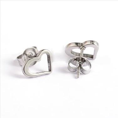Small Silver Stud Earrings, Open Hearts, Stainless Steel, 10mm Wide, Hypoallergenic, Non-Tarnishing