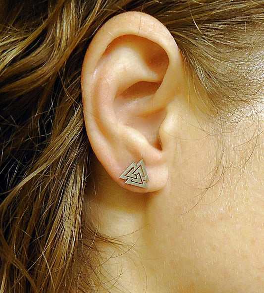 Small Silver Stud Earrings, Mountains, Stainless Steel, 10mm, Hypoallergenic, Non-Tarnishing