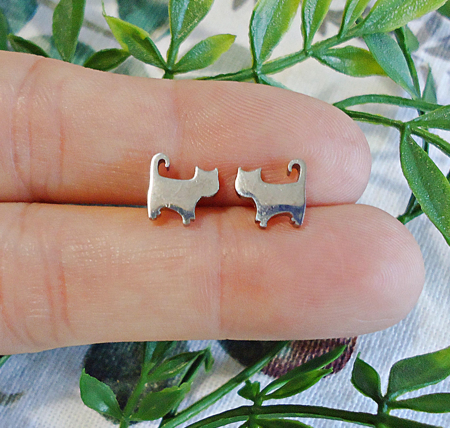 Tiny Silver Cat Stud Earrings, Stainless Steel, Non-Tarnishing, Hypoallergenic, 8mm