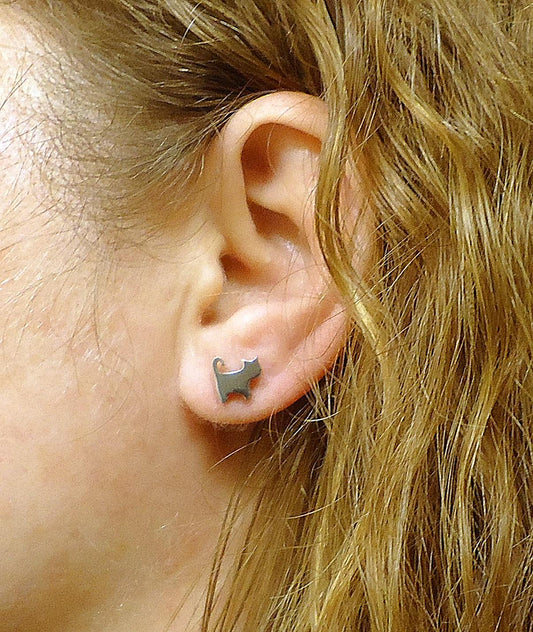 Tiny Silver Cat Stud Earrings, Stainless Steel, Non-Tarnishing, Hypoallergenic, 8mm