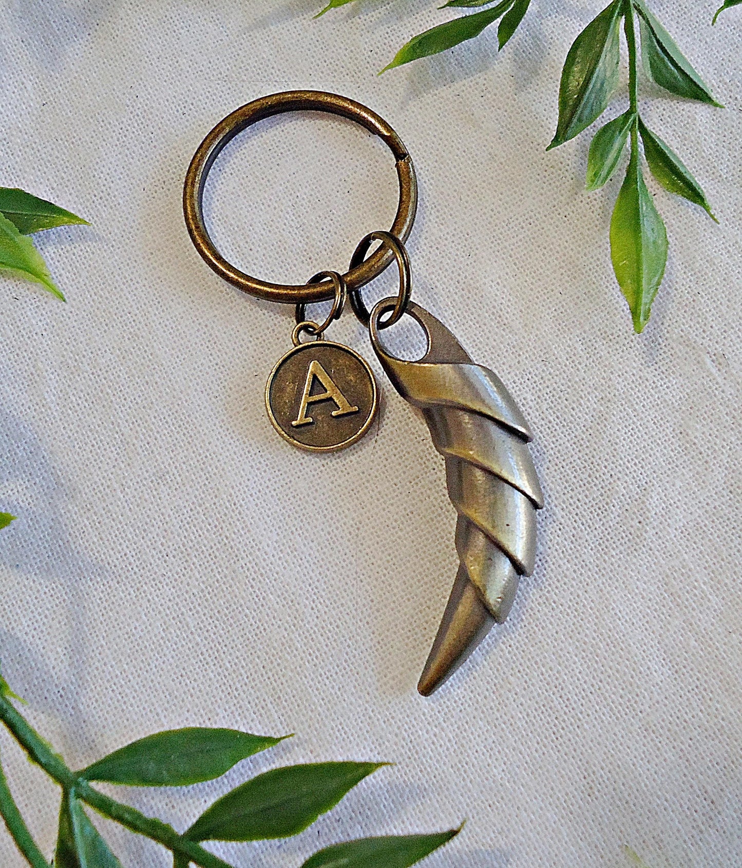 Keychain, Talon and Personalized Initial Charm, Antique Bronze, Bag Charm, Talon Claw Dragon Eagle Horn