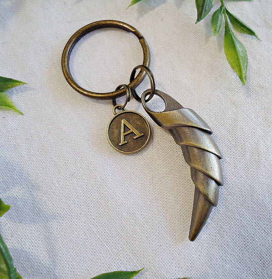 Keychain, Talon and Personalized Initial Charm, Antique Bronze, Bag Charm, Talon Claw Dragon Eagle Horn