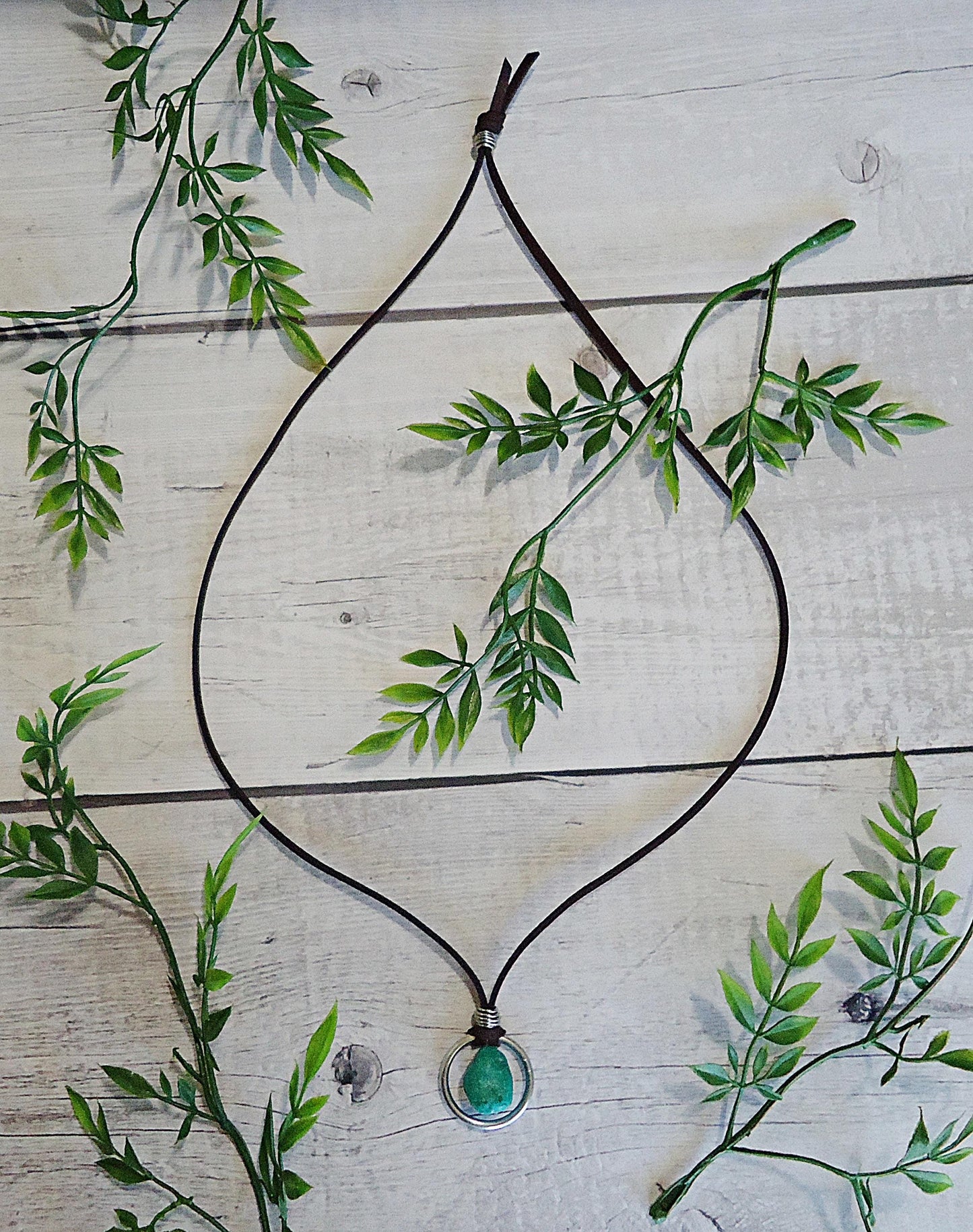 Unisex Suede Necklace with Turquoise Stone, Adjustable Length, Mens or Womens Necklace, Brown Suede, Stainless Steel