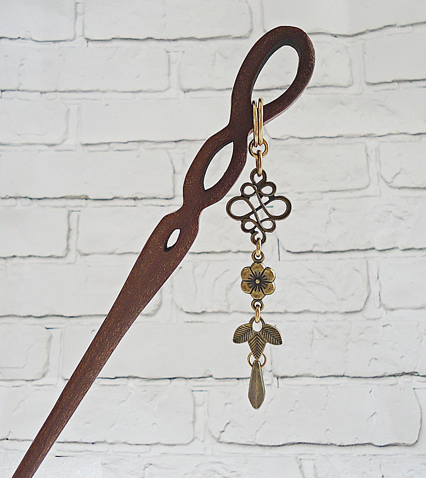 Carved Wooden Hair Sticks - 7" Long - Dark Brown - Lily of the Valley Tulip Bell Flowers, Bronze Feathers, Bronze Celtic Nature, Customize