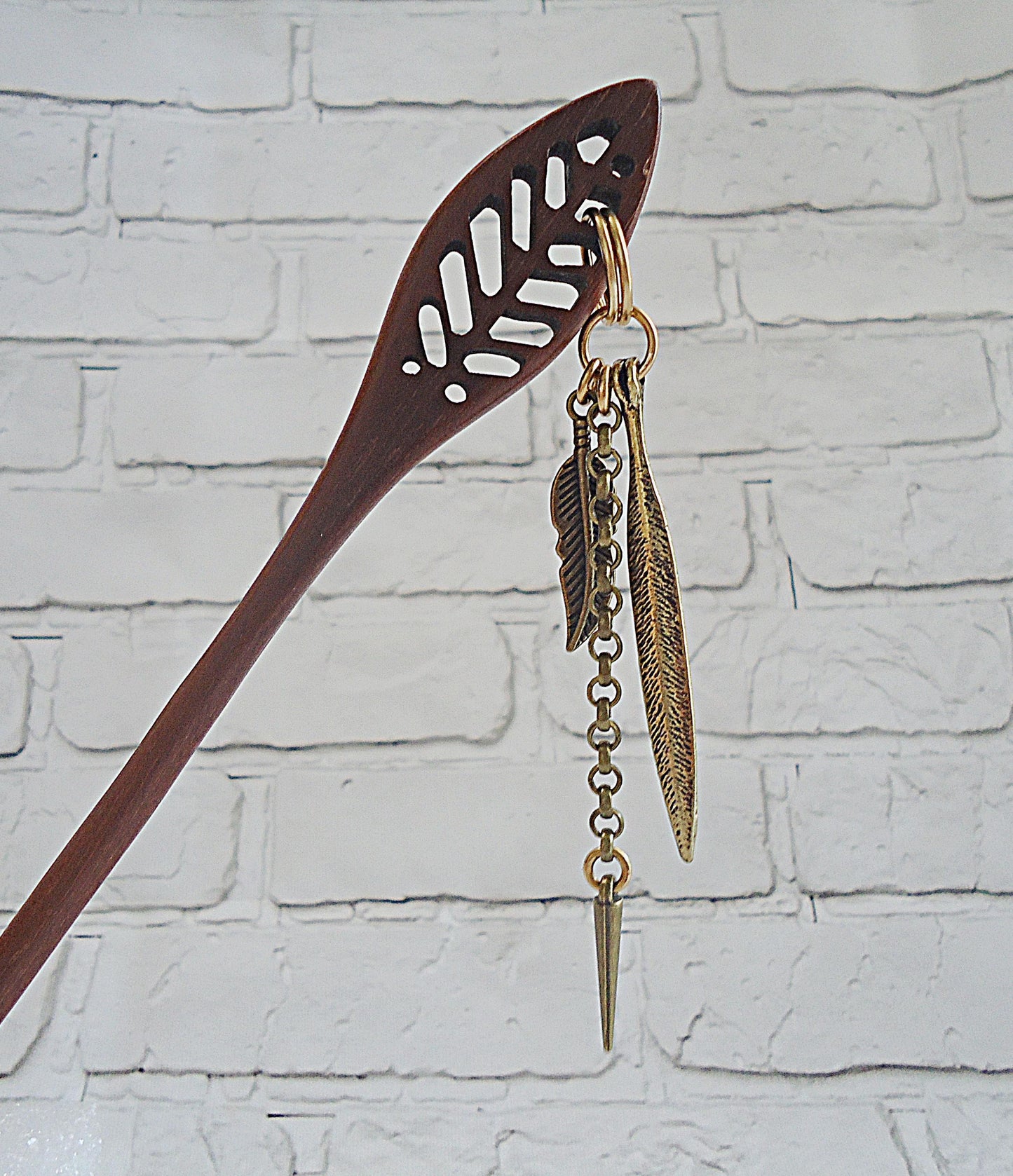 Carved Wooden Hair Sticks - 7" Long - Dark Brown - Lily of the Valley Tulip Bell Flowers, Bronze Feathers, Bronze Celtic Nature, Customize