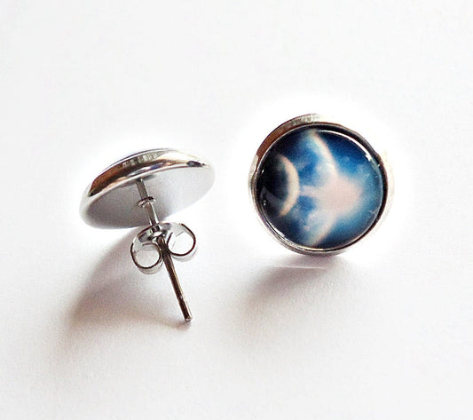 Sun Earth Moon Night Sky Post Earrings - Stainless Steel Posts Studs
