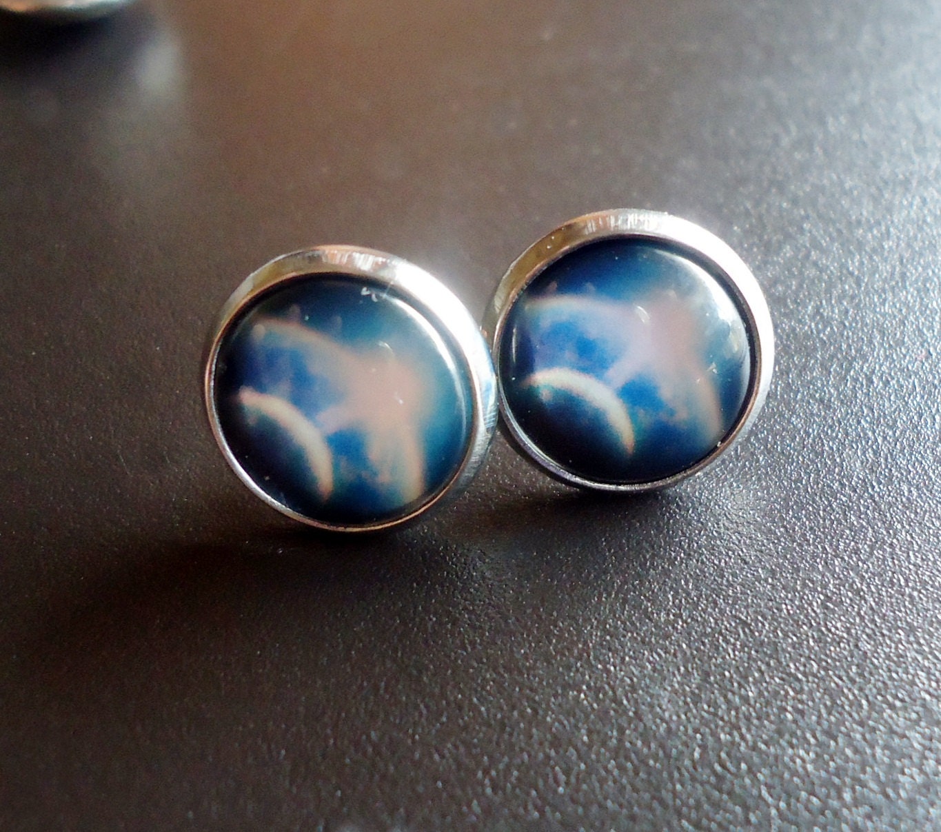 Sun Earth Moon Night Sky Post Earrings - Stainless Steel Posts Studs