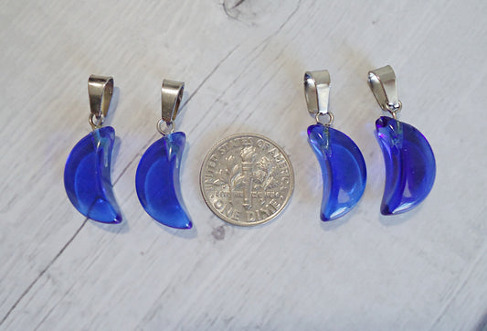 10 Glass Crescent Moon Pendants, Translucent Blue, 3/4" Tall