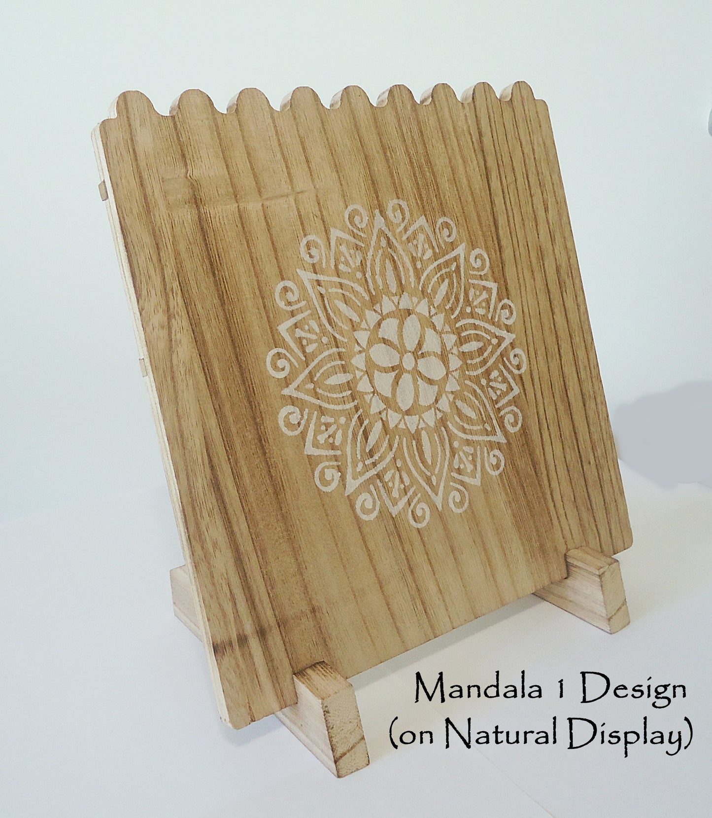 Wooden Necklace Display, Brown or Weathered Brown, Multi-Necklace, 10.25" High, Pegs on Back, Mandala, Flower, Tree of Life, Feathers, Grass