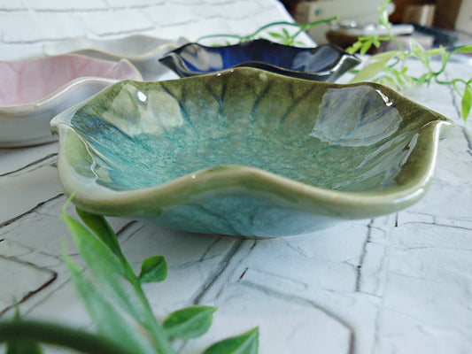 Ceramic Ring Tray, Lotus Flower, 4" Wide, Blue Pink White Green