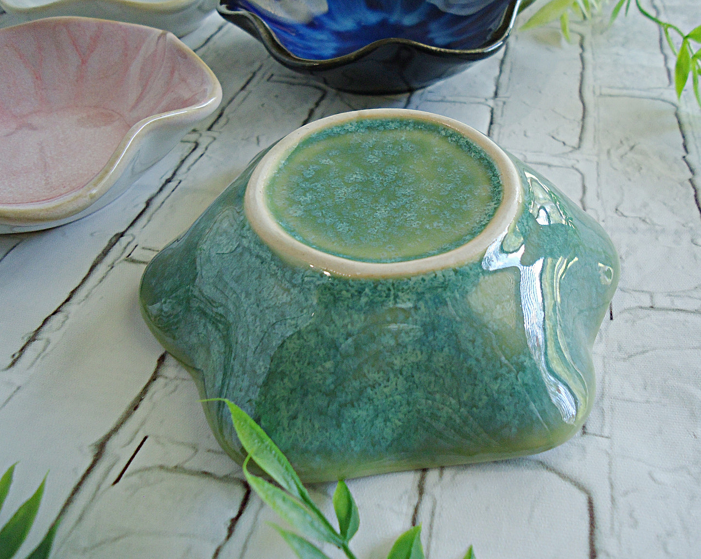 Ceramic Ring Tray, Lotus Flower, 4" Wide, Blue Pink White Green